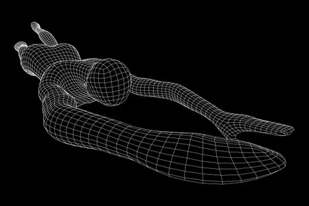 Woman human body jumping diving. Human anatomy action pose. Wireframe low poly mesh vector illustrationのイラスト素材