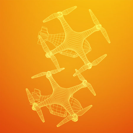 Military Combat Bomber Drone unmanned aerial vehicle UAV With Bomb. Wireframe low poly mesh vector illustration.のイラスト素材