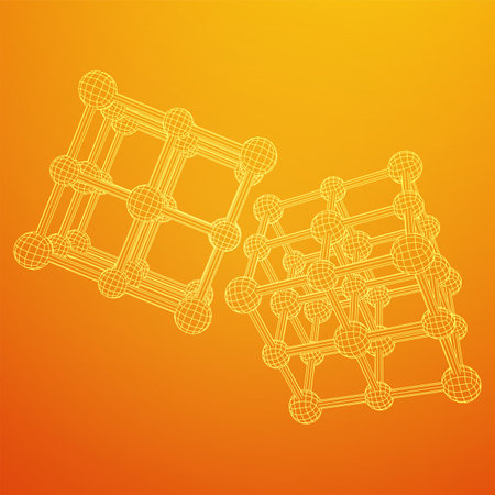 Crystal lattice molecule grid. Sodium chloride rock salt. Wireframe low poly mesh vector illustration.のイラスト素材