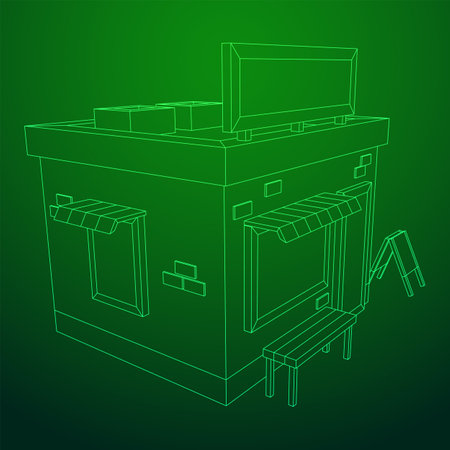 Shop market store. Small business. Wireframe low poly mesh vector illustration.のイラスト素材