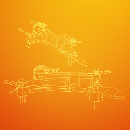 FPV Drone Racing freestyle sport flight. Hobby toys. Wireframe low poly mesh vector illustration.のイラスト素材