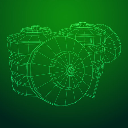 Anti-tank land mine. Army explosive weapon. Military object. Vector illustration. Wireframe low poly mesh vector illustrationのイラスト素材