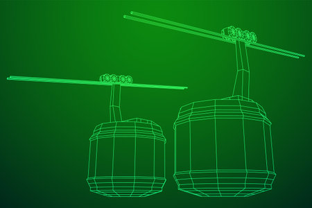 Cable car cabin gondola. Funicular simple cableway concept. Wireframe low poly mesh vector illustrationのイラスト素材