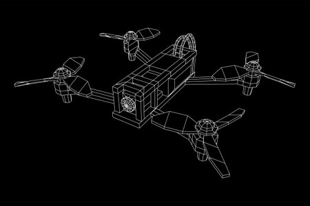 FPV Drone Racing freestyle sport flight. Hobby toys. Wireframe low poly mesh vector illustration.のイラスト素材