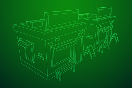 Shop market store. Small business. Wireframe low poly mesh vector illustration.のイラスト素材