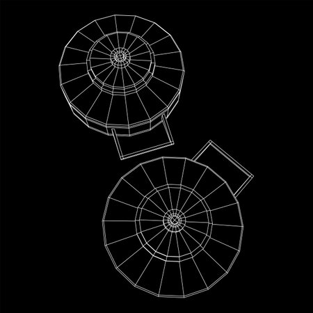 Anti-tank land mine. Army explosive weapon. Military object. Vector illustration. Wireframe low poly...