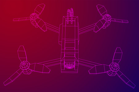 FPV Drone Racing freestyle sport flight. Hobby toys. Wireframe low poly mesh vector illustration.のイラスト素材