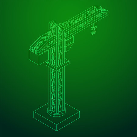 Construction crane tower. Building industrial concept. Wireframe low poly mesh vector illustration.のイラスト素材
