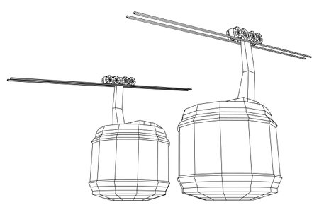 Cable car cabin gondola. Funicular simple cableway concept. Wireframe low poly mesh vector illustrationのイラスト素材
