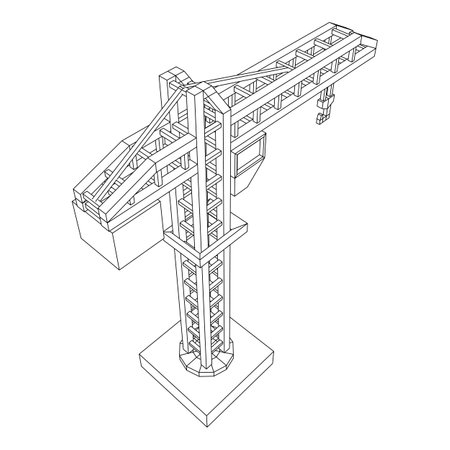Construction crane tower. Building industrial concept. Wireframe low poly mesh vector illustration.のイラスト素材