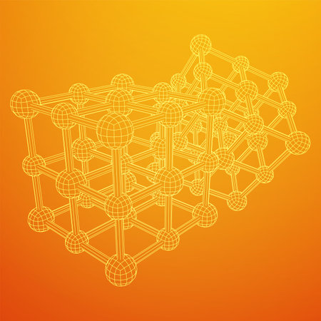 Crystal lattice molecule grid. Sodium chloride rock salt. Wireframe low poly mesh vector illustration.のイラスト素材
