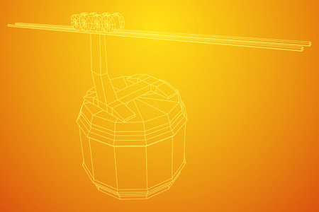 Cable car cabin gondola. Funicular simple cableway concept. Wireframe low poly mesh vector illustrationのイラスト素材