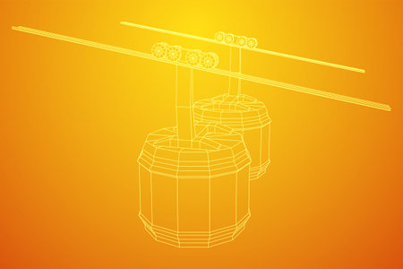 Cable car cabin gondola. Funicular simple cableway concept. Wireframe low poly mesh vector illustrationのイラスト素材