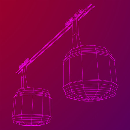 Cable car cabin gondola. Funicular simple cableway concept. Wireframe low poly mesh vector illustrationのイラスト素材