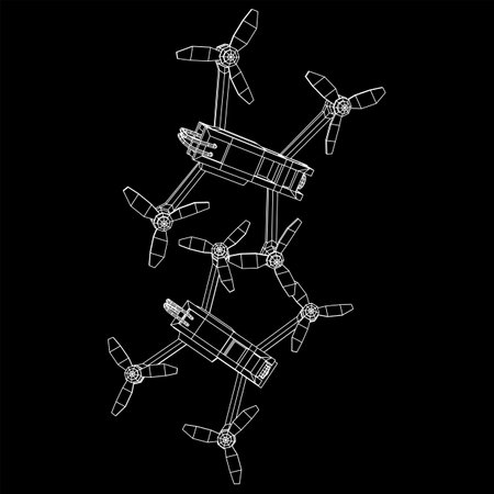 FPV Drone Racing freestyle sport flight. Hobby toys. Wireframe low poly mesh vector illustration.のイラスト素材