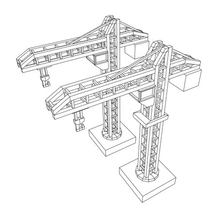 Construction crane tower. Building industrial concept. Wireframe low poly mesh vector illustration.のイラスト素材