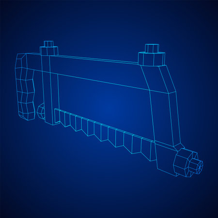 Hacksaw manual or Hand hacksaw. Wireframe low poly mesh vector illustrationのイラスト素材