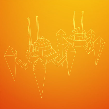 Spider robot with radar antenna. Nanobot, nanotechnology medical concept. Wireframe low poly mesh vector illustrationのイラスト素材