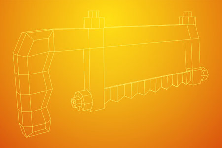 Hacksaw manual or Hand hacksaw. Wireframe low poly mesh vector illustrationのイラスト素材