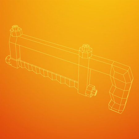 Hacksaw manual or Hand hacksaw. Wireframe low poly mesh vector illustrationのイラスト素材