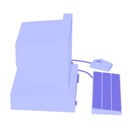Retro purple computer with monitor mouse and keyboard. Business concept. 3d render illustration.