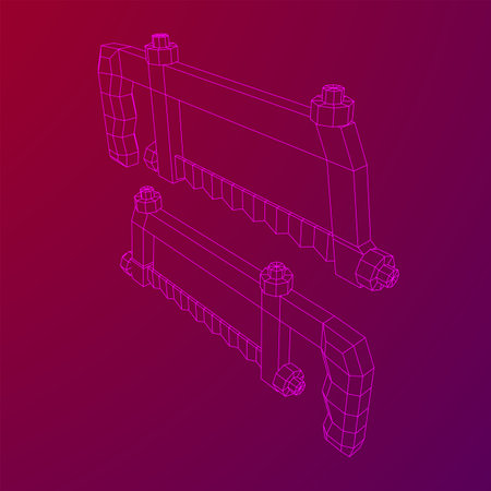 Hacksaw manual or Hand hacksaw. Wireframe low poly mesh vector illustrationのイラスト素材