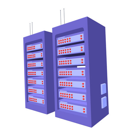 Data network server in cabinet. Diagnostic test in computer room technology communication computers...