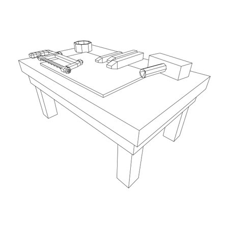 Craft carpentry workbench workshop interior. Wireframe low poly mesh vector illustrationのイラスト素材