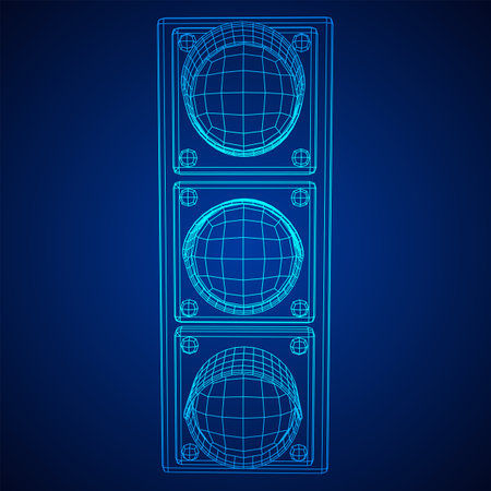 Traffic light with three lights. Wireframe low poly mesh vector illustration.のイラスト素材