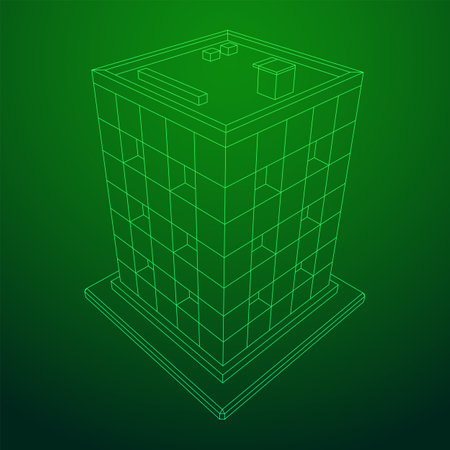 Residential and commercial Apartment building. Small city house. Wireframe low poly mesh vector illustrationのイラスト素材