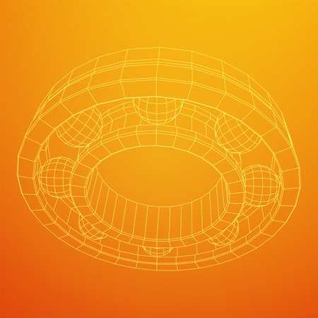 Roller bearing. Circular round rotating bearings used in industry for heavy equipment mechanical work and engineering. Wireframe low poly mesh vector illustration.のイラスト素材