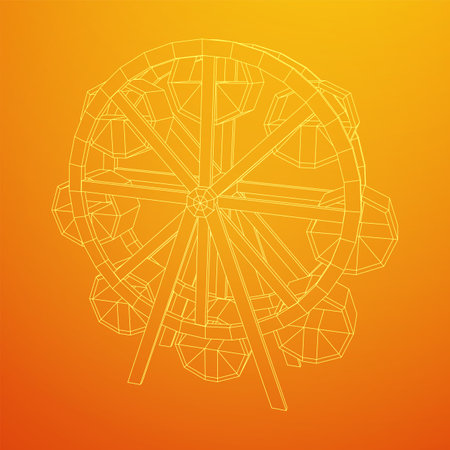 Ferris wheel spinning amusement park. Wireframe low poly mesh vector illustration.のイラスト素材