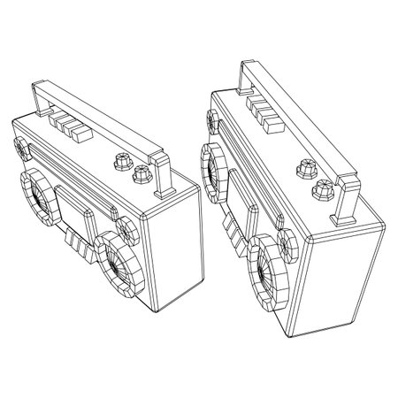 Retro Boombox outdated portable cassette tape recorder. Wireframe low poly mesh vector illustration.
