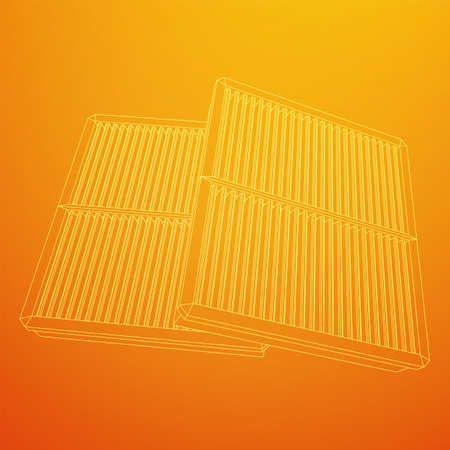 Car engine air filters. Auto spare part. Car care service maintenance. Wireframe low poly mesh vector illustration.のイラスト素材