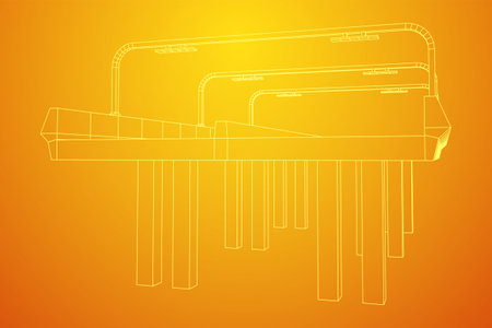 Wireframe Mesh Bridge Highway. Connection Structure. Digital Data Visualization Concept. Vector Illustration.のイラスト素材
