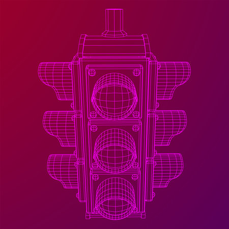 Traffic light with three lights. Wireframe low poly mesh vector illustration.のイラスト素材