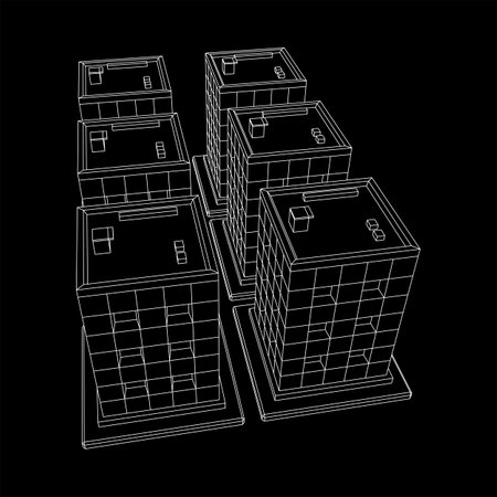 Residential and commercial Apartment building. Small city house. Wireframe low poly mesh vector illustrationのイラスト素材