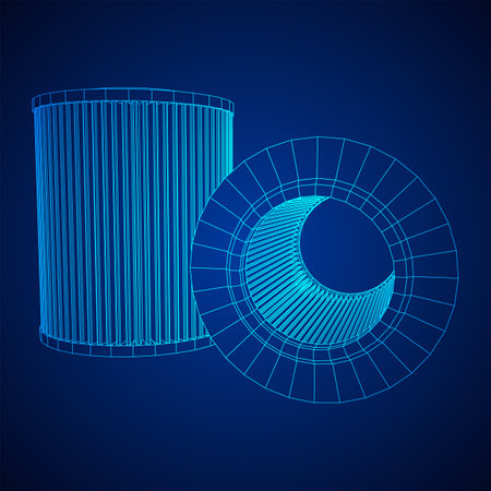 Car engine air filters. Auto spare part. Car care service maintenance. Wireframe low poly mesh vector illustration.のイラスト素材