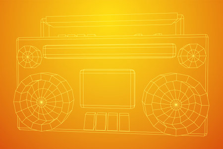 Retro Boombox outdated portable cassette tape recorder. Wireframe low poly mesh vector illustration.のイラスト素材