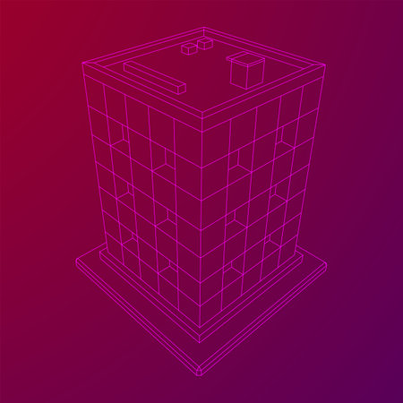 Residential and commercial Apartment building. Small city house. Wireframe low poly mesh vector illustrationのイラスト素材