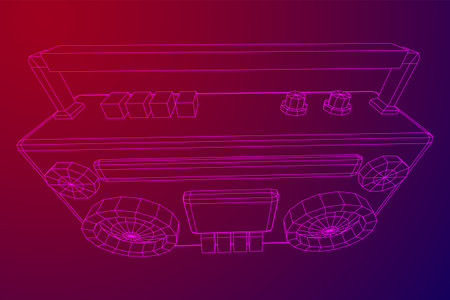 Retro Boombox outdated portable cassette tape recorder. Wireframe low poly mesh vector illustration.