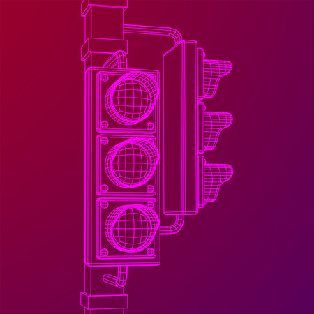 Traffic light with three lights. Wireframe low poly mesh vector illustration.のイラスト素材