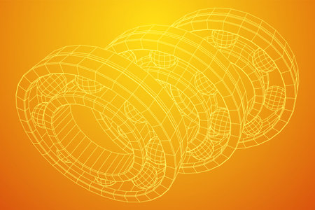 Roller bearing. Circular round rotating bearings used in industry for heavy equipment mechanical work and engineering. Wireframe low poly mesh vector illustration.のイラスト素材