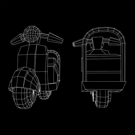 Delivery scooter for lifestyle design courier. Business express delivery concept. Wireframe low poly mesh vector illustrationのイラスト素材