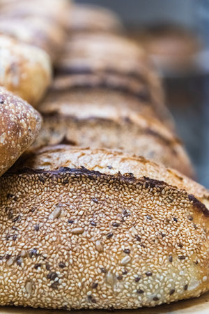 Craft bread on the table at the bakery. The concept of small industries and healthy food