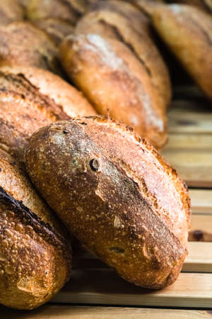 Craft bread on the table at the bakery. The concept of small industries and healthy food