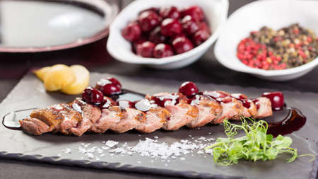 duck breast with sauceの写真素材