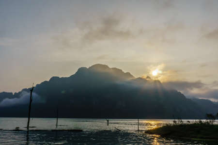 morning at ratchaprapa dam,surat thani,thailandの写真素材