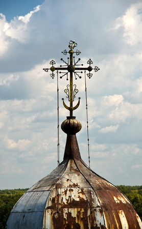 Old beautiful orthodox church bird-fly viewの写真素材