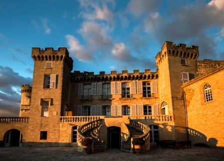 La Barben medieval castle on sunset. Provence.のeditorial素材